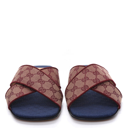 Gucci Canvas GG Monogram Mens Criss Cross Slide Sandals 11 Sahara Rubino Chardonnay 2 of 8
