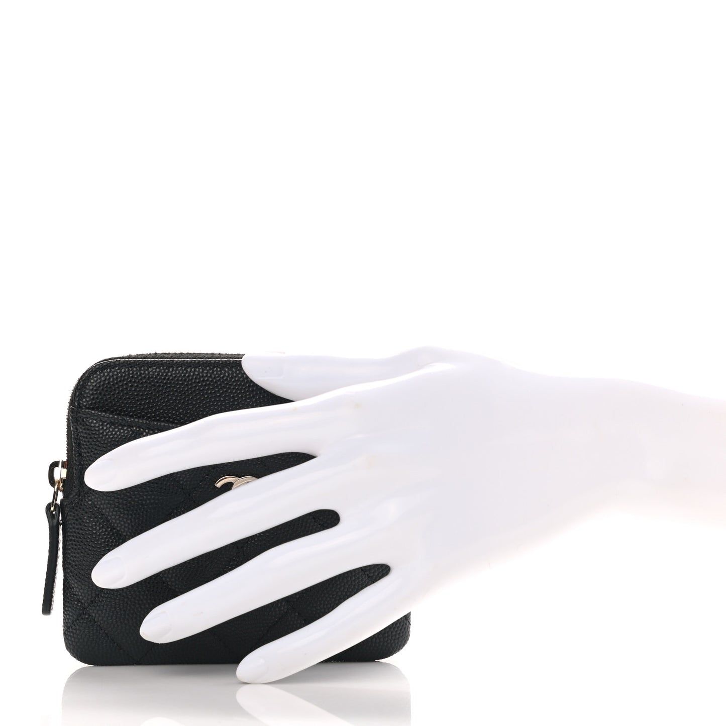 Caviar Quilted Zip Card Holder Wallet Black