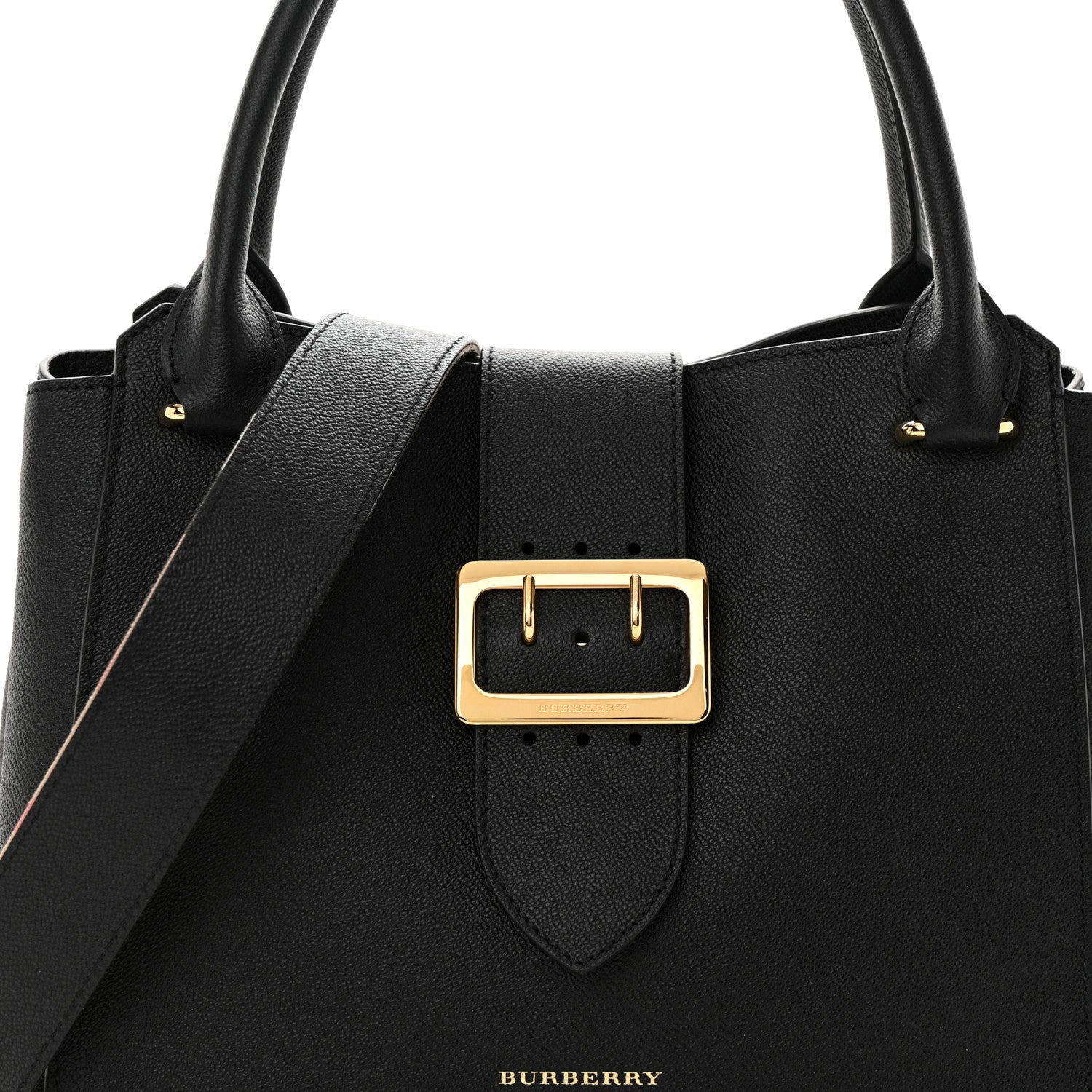 Burberry Soft Grain Calfskin Medium Buckle Tote Black 7 of 12