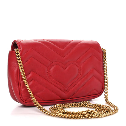 Gucci Calfskin Matelasse Super Mini GG Marmont Shoulder Bag Hibiscus Red 3 of 10