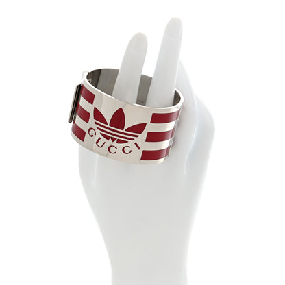 Gucci X ADIDAS Metal Enamel Cuff Bracelet  Silver Red 2 of 4