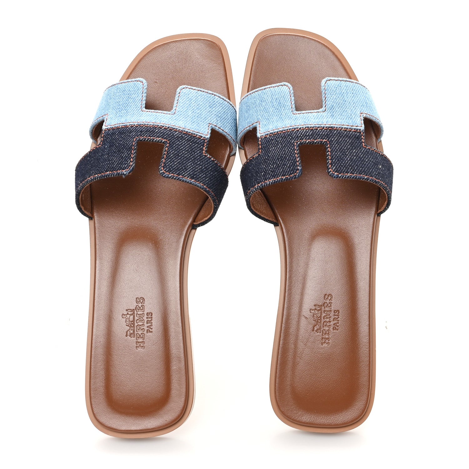 Hermes Denim Canvas Oran Sandals 37.5 Bleu Brut Bleu Clair 2 of 10