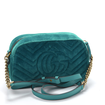Gucci Velvet Matelasse Small GG Marmont Chain Shoulder Bag Pavone Cyan 2 of 9