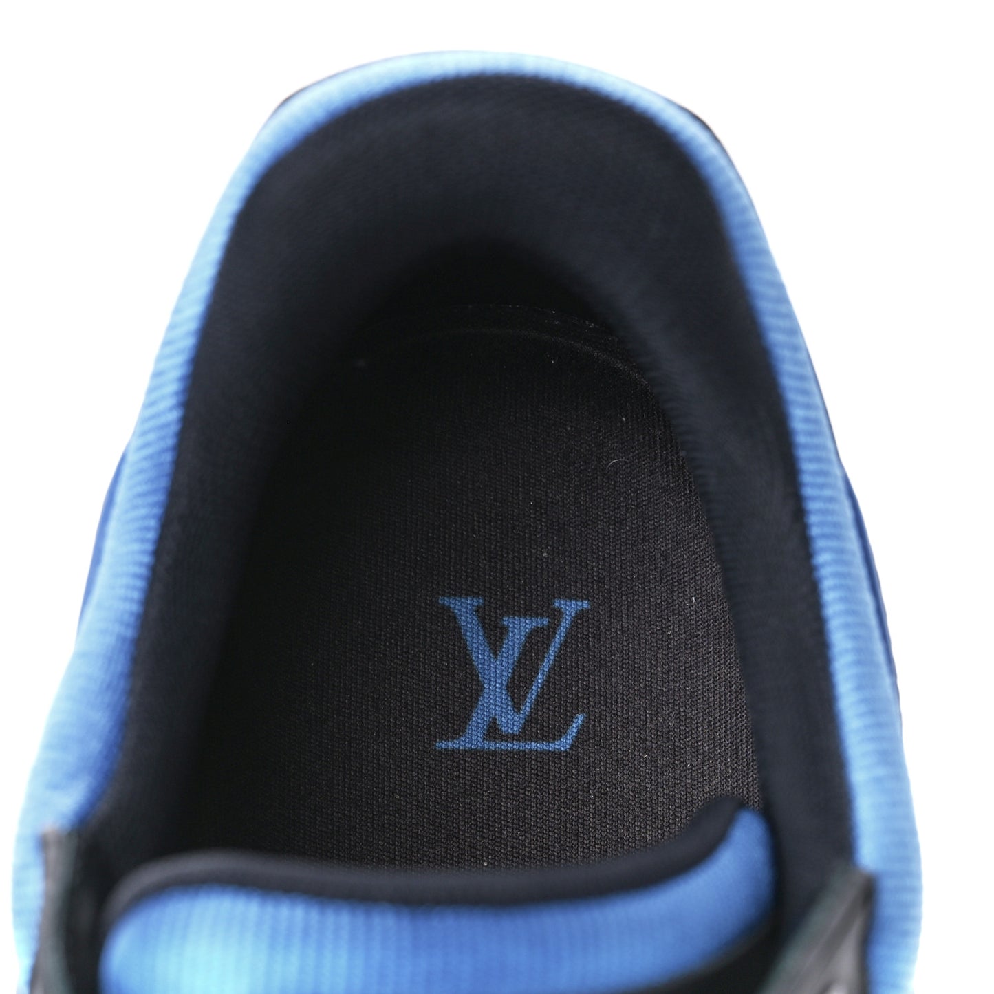 Calfskin Embossed Monogram Mens LV Trainer Sneakers 10 Black Blue