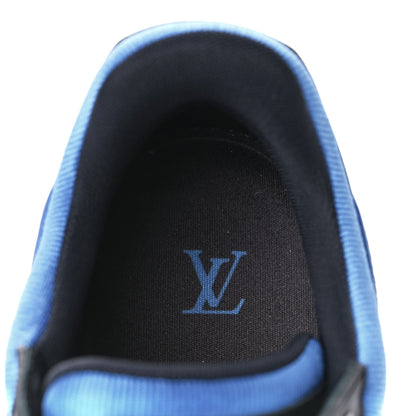 Louis Vuitton Calfskin Embossed Monogram Mens LV Trainer Sneakers 10 Black Blue 7 of 9