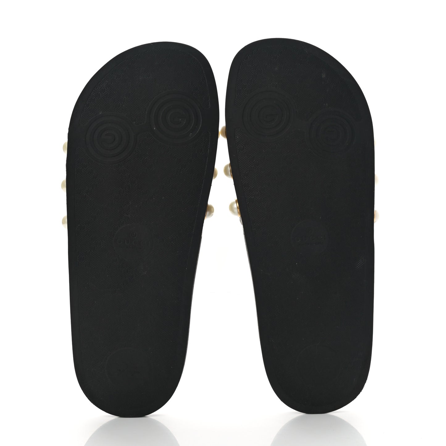 GG Supreme Monogram Pearls Slide Sandals 41 Beige