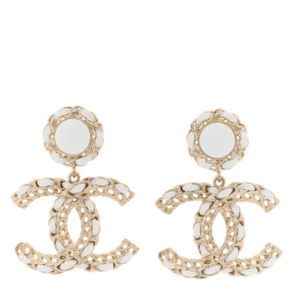 Chanel Lambskin Metal Chain CC Drop Earrings White Gold 1 of 3