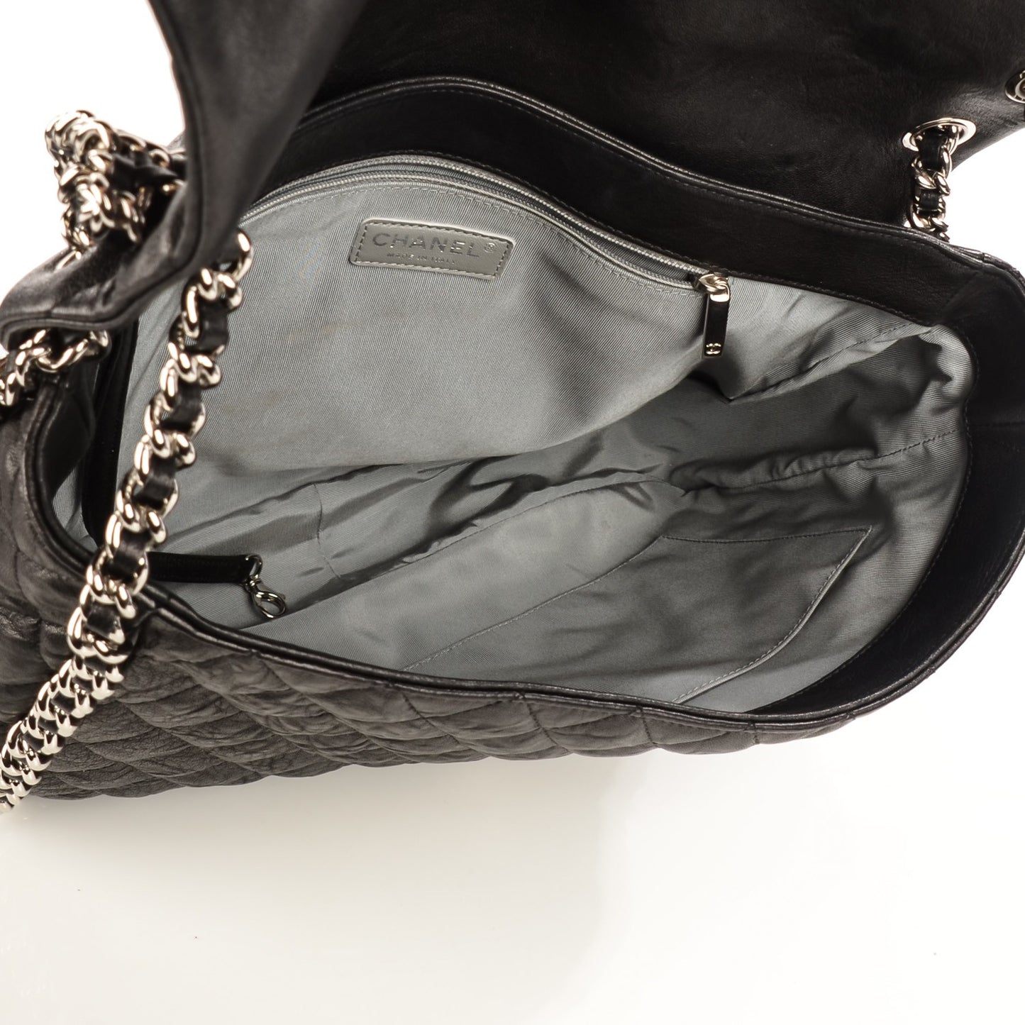 Crumpled Lambskin Chain Around Maxi Flap Bag Black