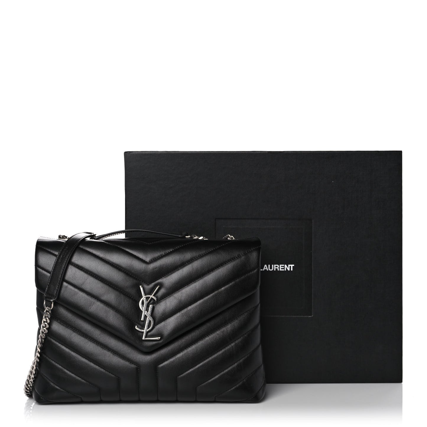 Calfskin Y Quilted Monogram Medium Loulou Chain Satchel Black
