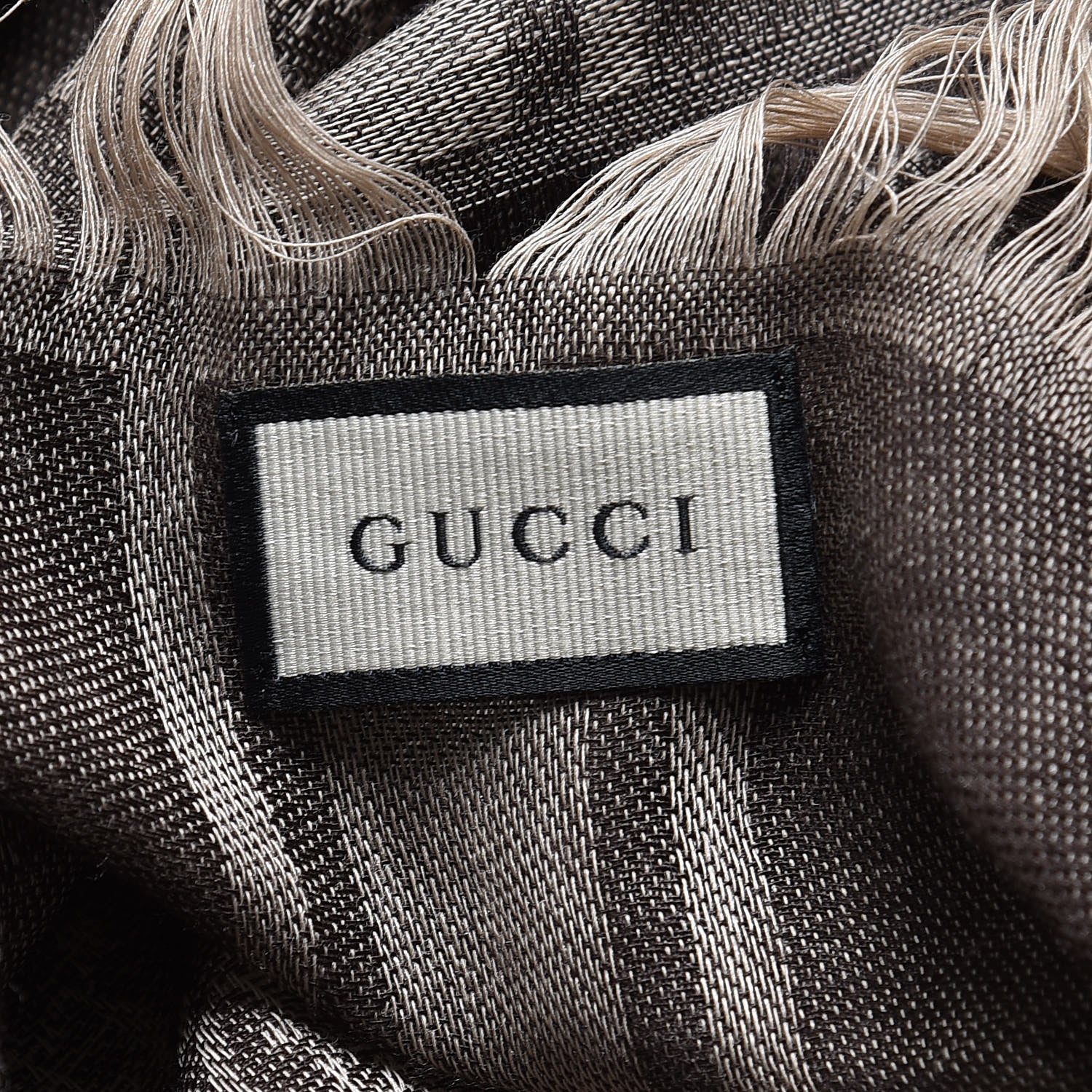 Gucci Wool Silk GG Monogram Diamante Plaid Surviee Shawl Beige Dark Brown 5 of 5