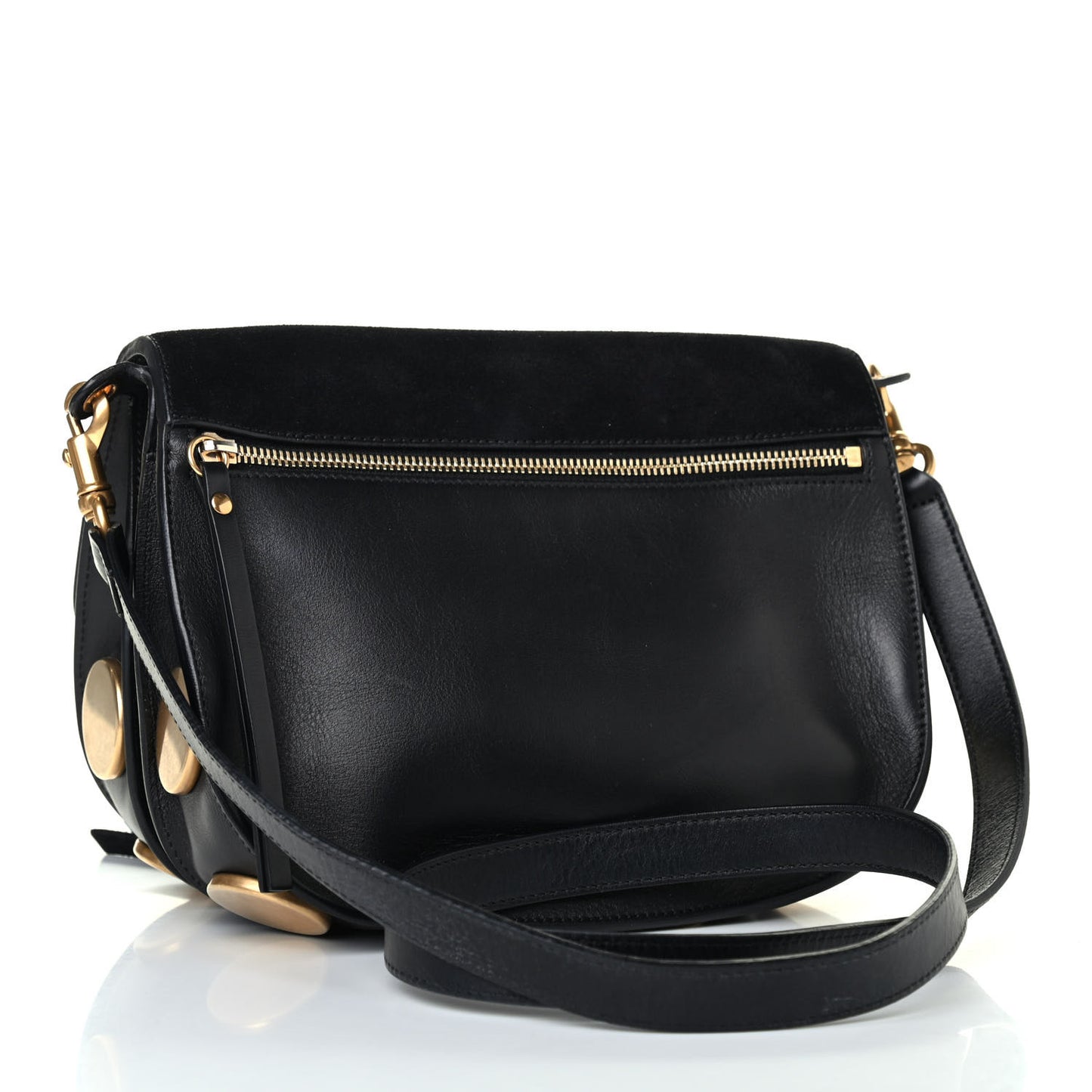 Suede Smooth Calfskin Medium Kurtis Shoulder Bag Black