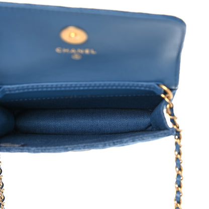 Chanel Denim Quilted CC Pearl Crush Clutch With Chain Blue 5 of 11
