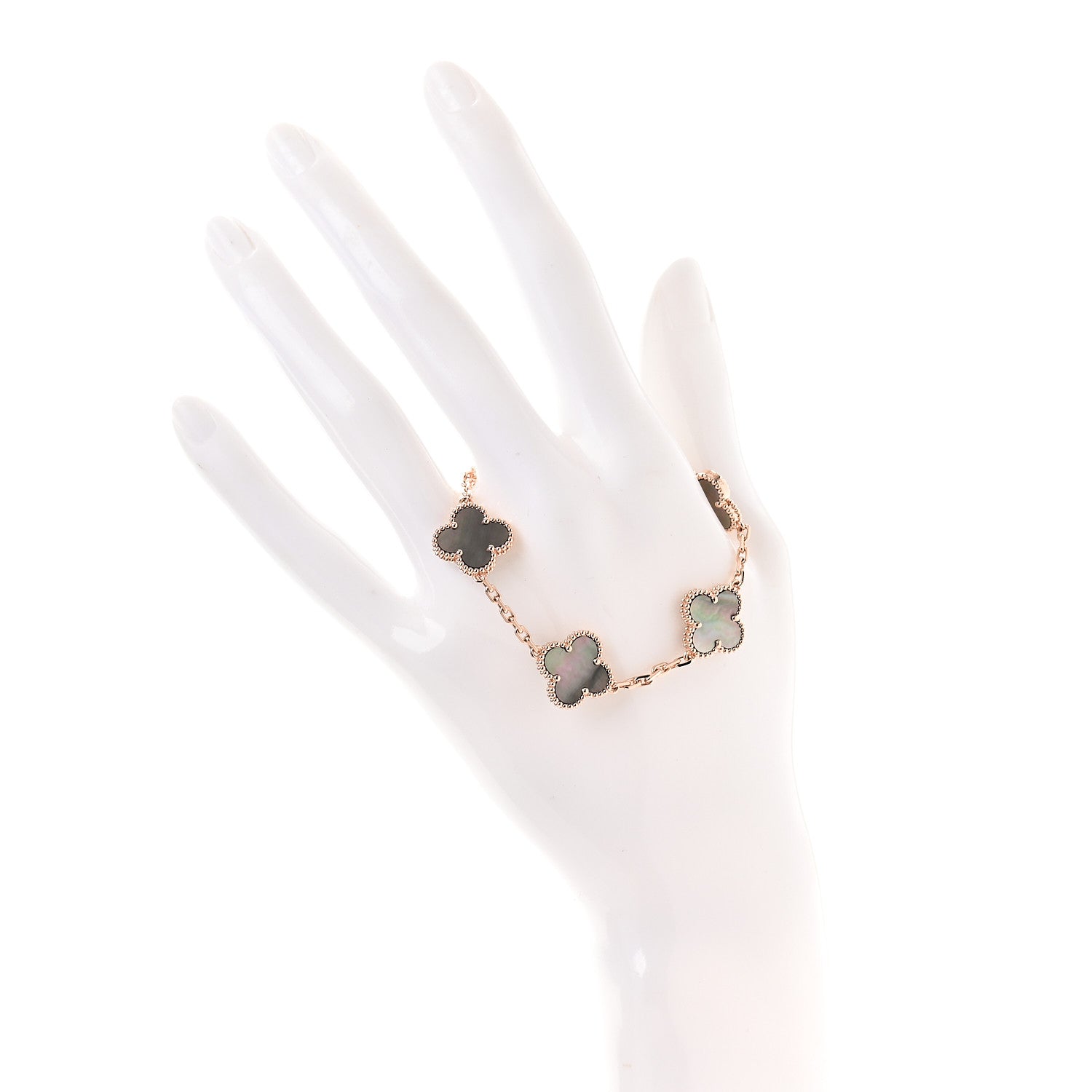 Van Cleef & Arpels 18K Rose Gold Gray Mother of Pearl 5 Motifs Vintage Alhambra Bracelet 2 of 7