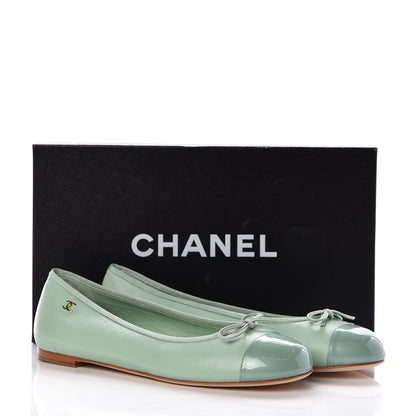 Chanel Lambskin Patent Cap Toe Ballerina Flats 37 Light Green 8 of 8