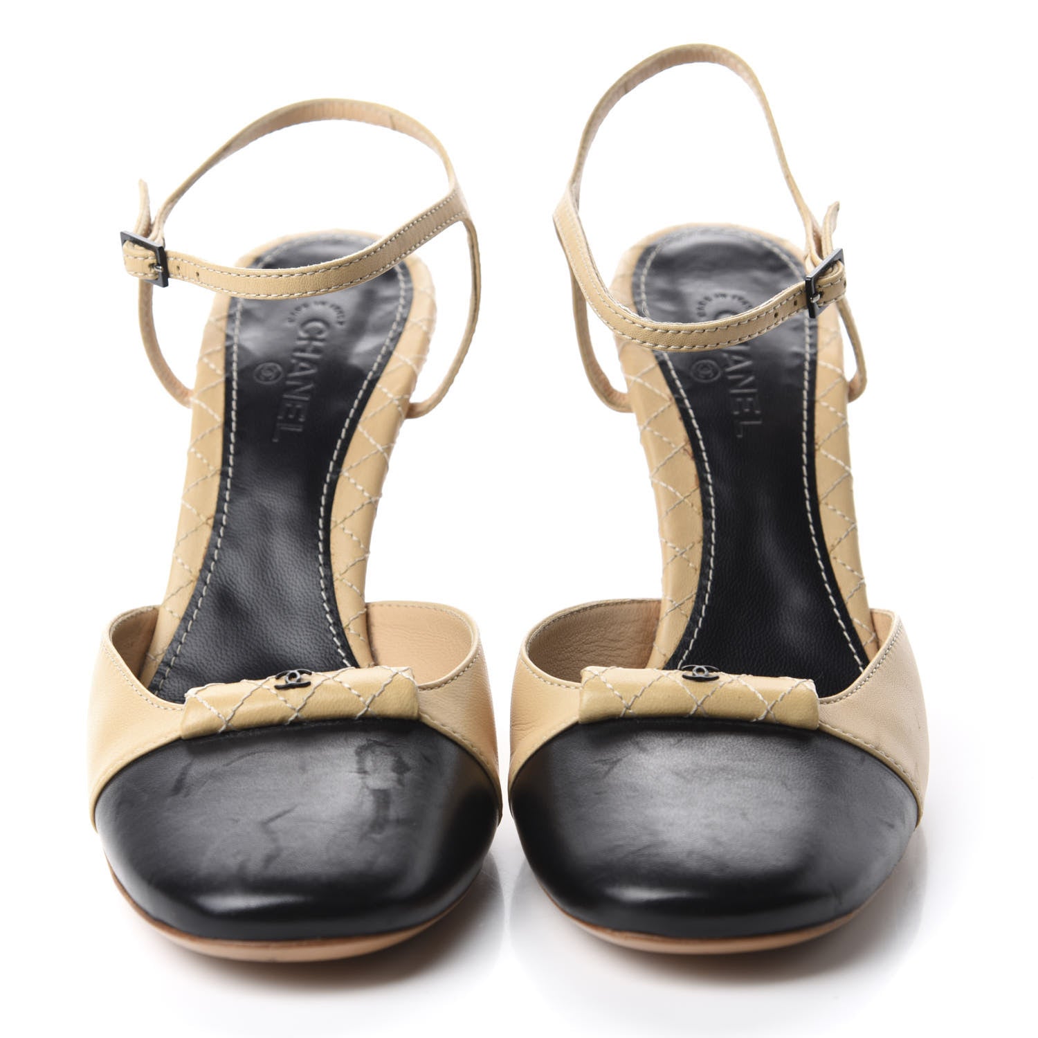 Chanel Lambskin Cap Toe CC Pumps 38.5 Black Beige 2 of 10