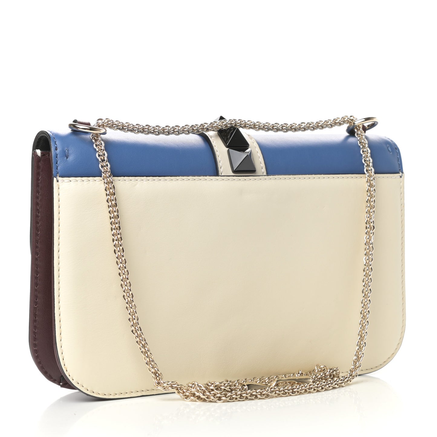 Vitello Medium Tri-Color Glam Lock Rockstud Flap Blue White Burgundy