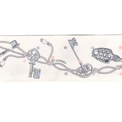 Hermes Silk Les Cles A Pois Twilly White Gris Acier 3 of 4