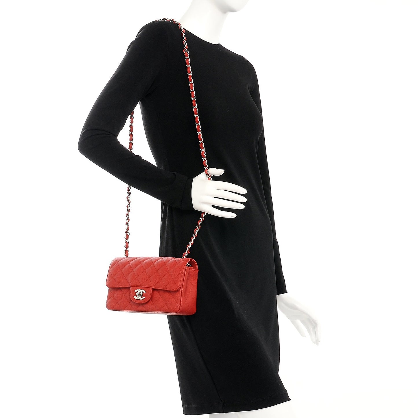 Caviar Quilted Mini Rectangular Flap Red
