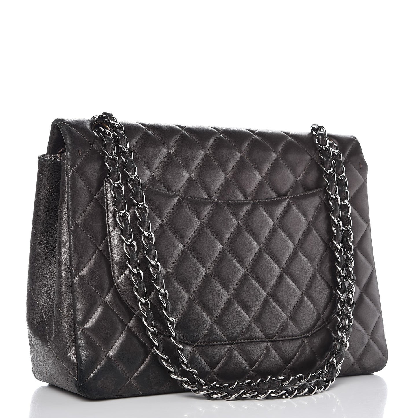 Lambskin Quilted Maxi Single Flap Grey
