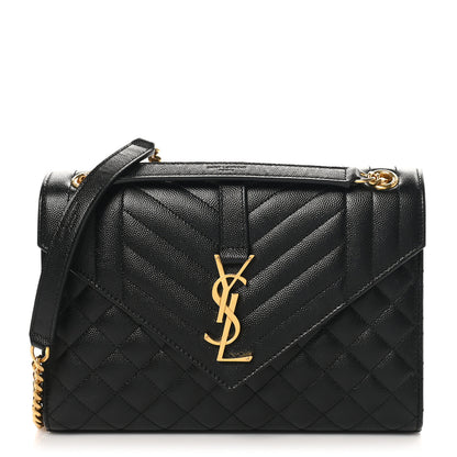 Saint Laurent Grain De Poudre Textured Mixed Matelasse Triquilt Medium Monogram Satchel Black 1 of 10