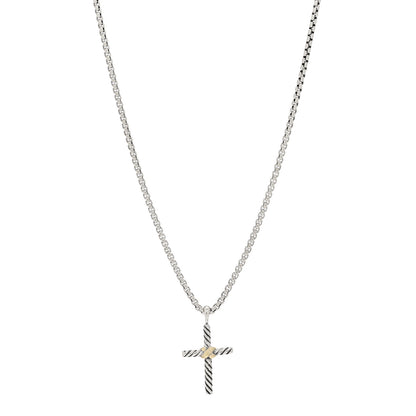 David Yurman Sterling Silver 14K Yellow Gold Petite X Cross Pendant Necklace 1 of 4