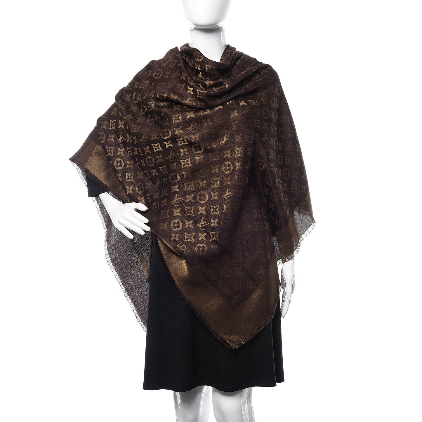 Silk Lurex Wool Monogram Shine Shawl Brown