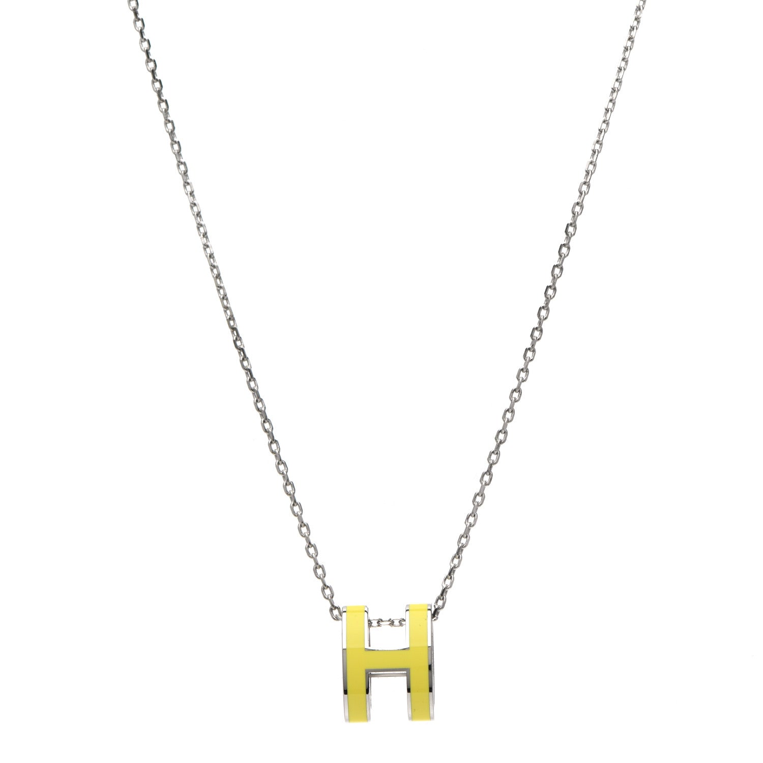 Hermes Lacquered Palladium Pop H Pendant Necklace Jaune Mimosa 1 of 6