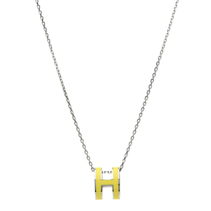 Hermes Lacquered Palladium Pop H Pendant Necklace Jaune Mimosa 1 of 6