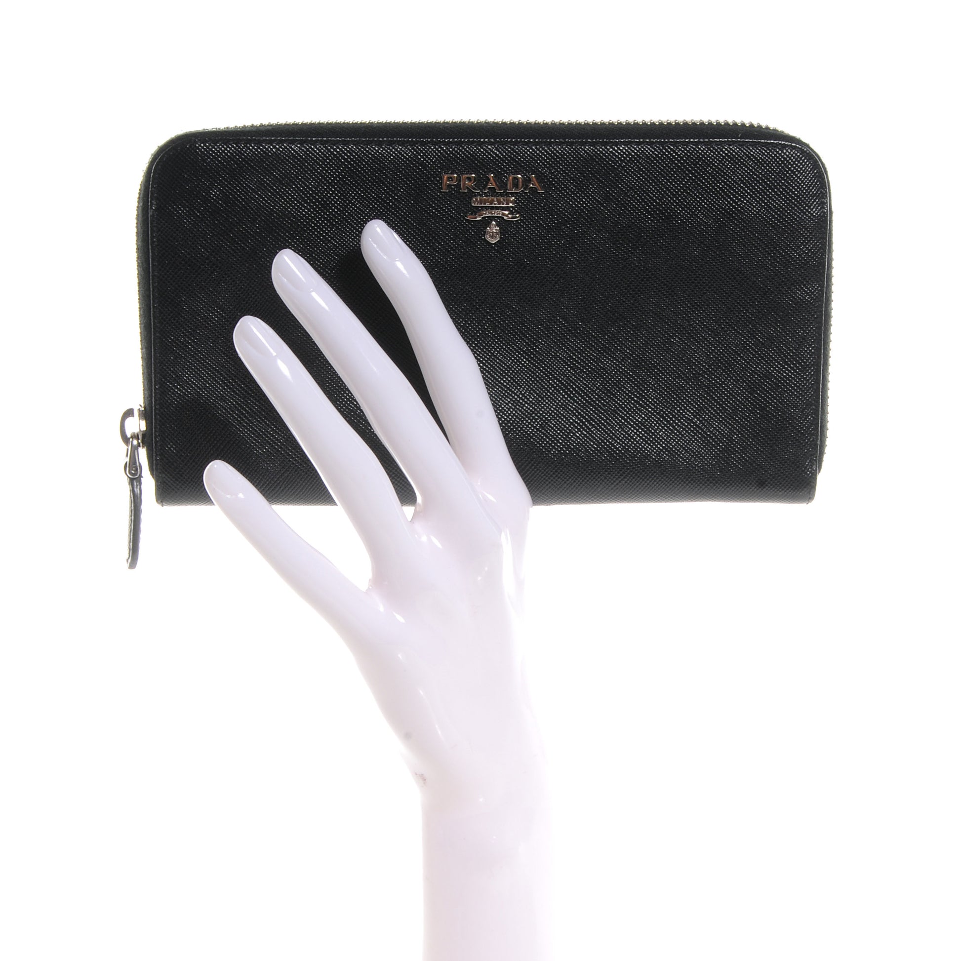 Prada Saffiano Zip Around Wallet Nero Black 2 of 9