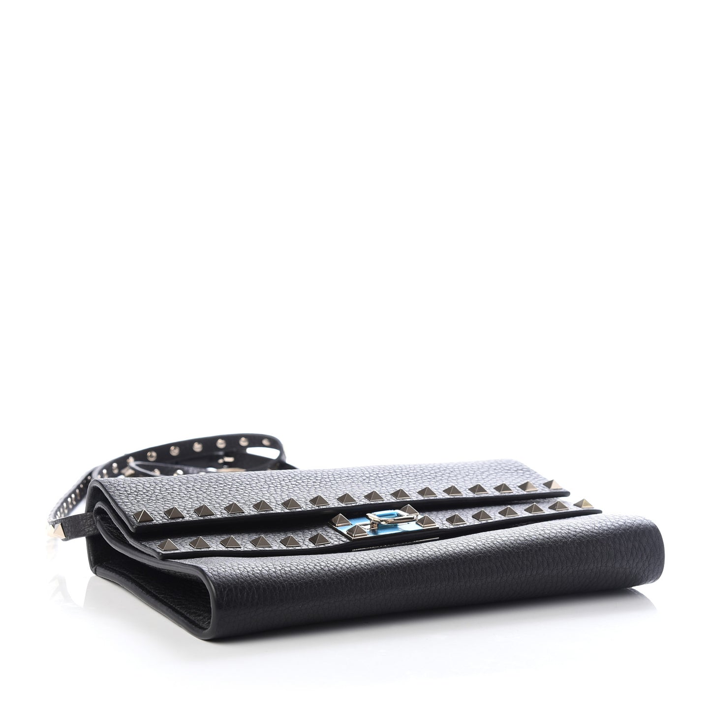 Grainy Calfskin Rockstud Double Flap Crossbody Bag Black
