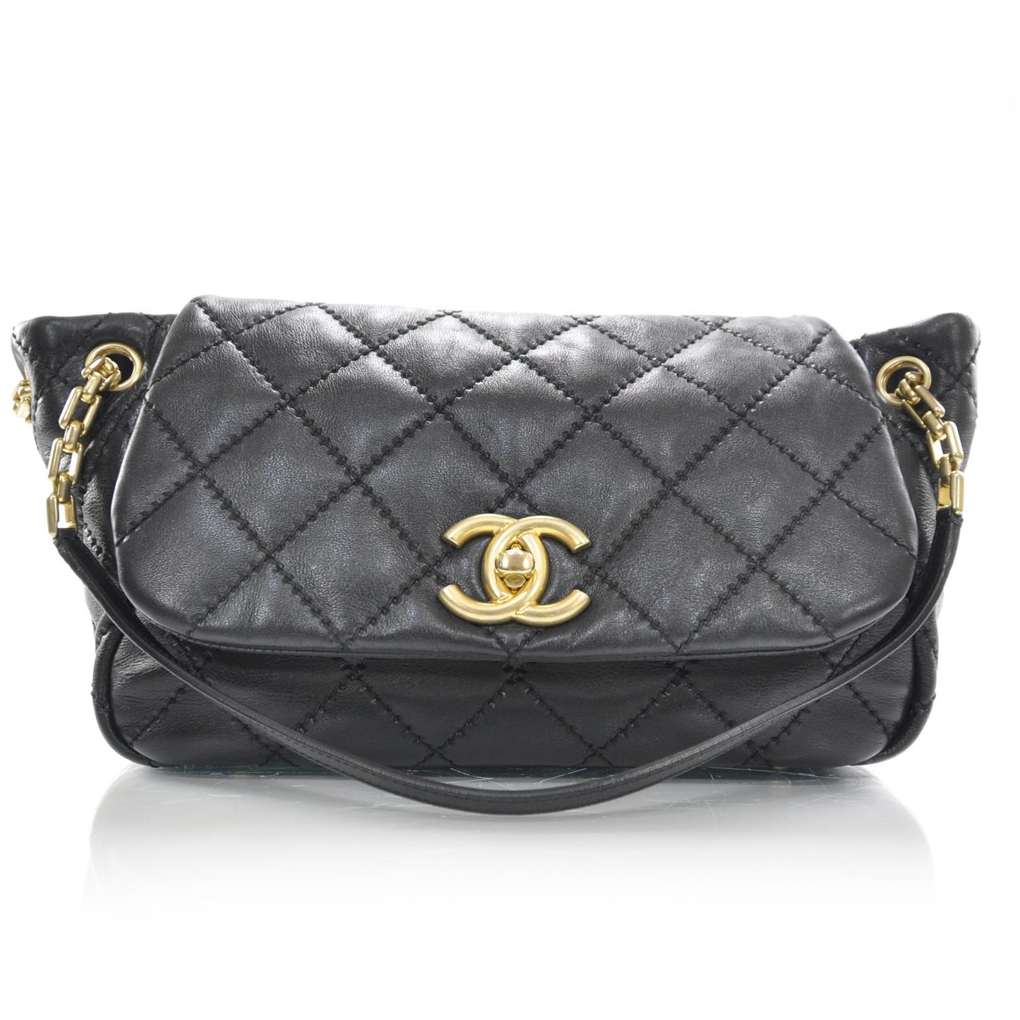 Calfskin Quilted Retro Chain Flap Black