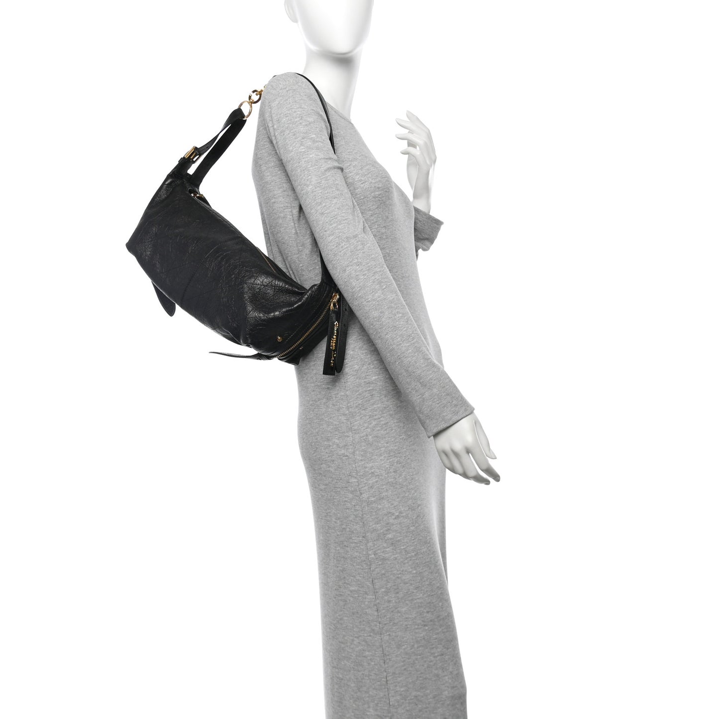 Crinkled Calfskin Macrocannage Medium D-Journey Bag Black