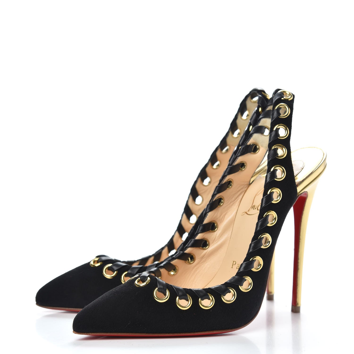 Christian Louboutin Suede Kid Specchio Ostri 120 Slingback Pumps 37 Black 3 of 8