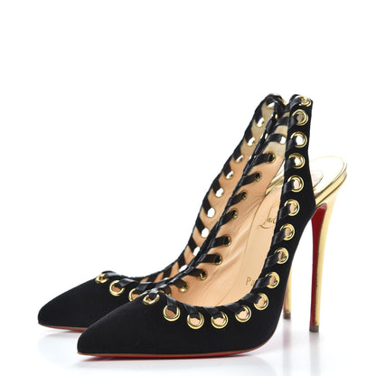 Christian Louboutin Suede Kid Specchio Ostri 120 Slingback Pumps 37 Black 3 of 8