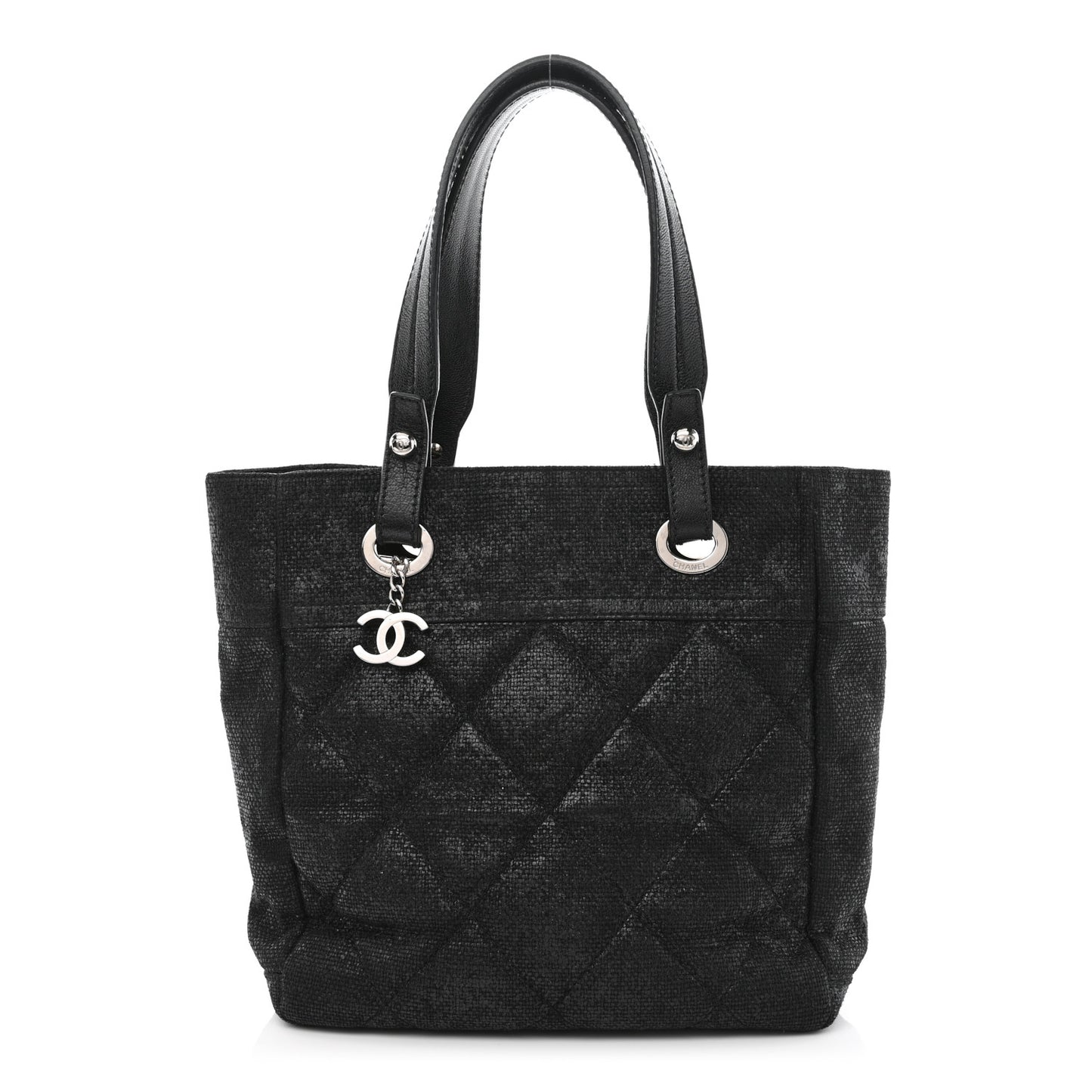 Coated Canvas Quilted Small Paris Biarritz Tote Black