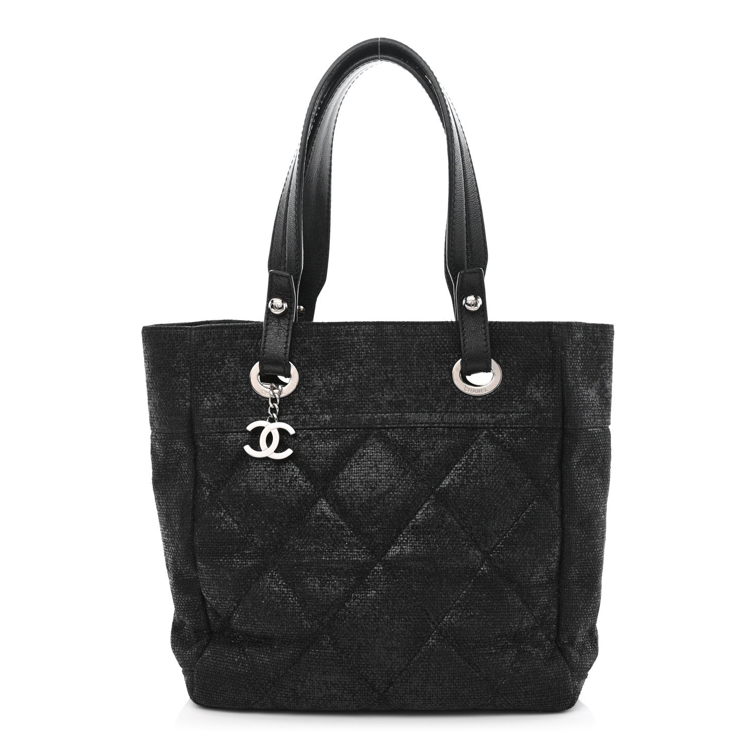 Chanel Coated Canvas Quilted Small Paris Biarritz Tote Black 1 of 10
