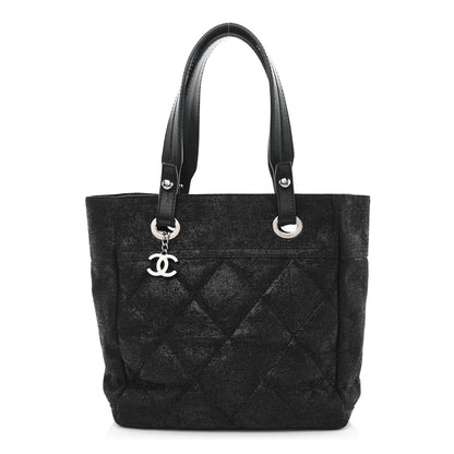Chanel Coated Canvas Quilted Small Paris Biarritz Tote Black 1 of 10