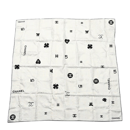 Chanel Silk CC Logo Charms Scarf White Gold Black 1 of 4