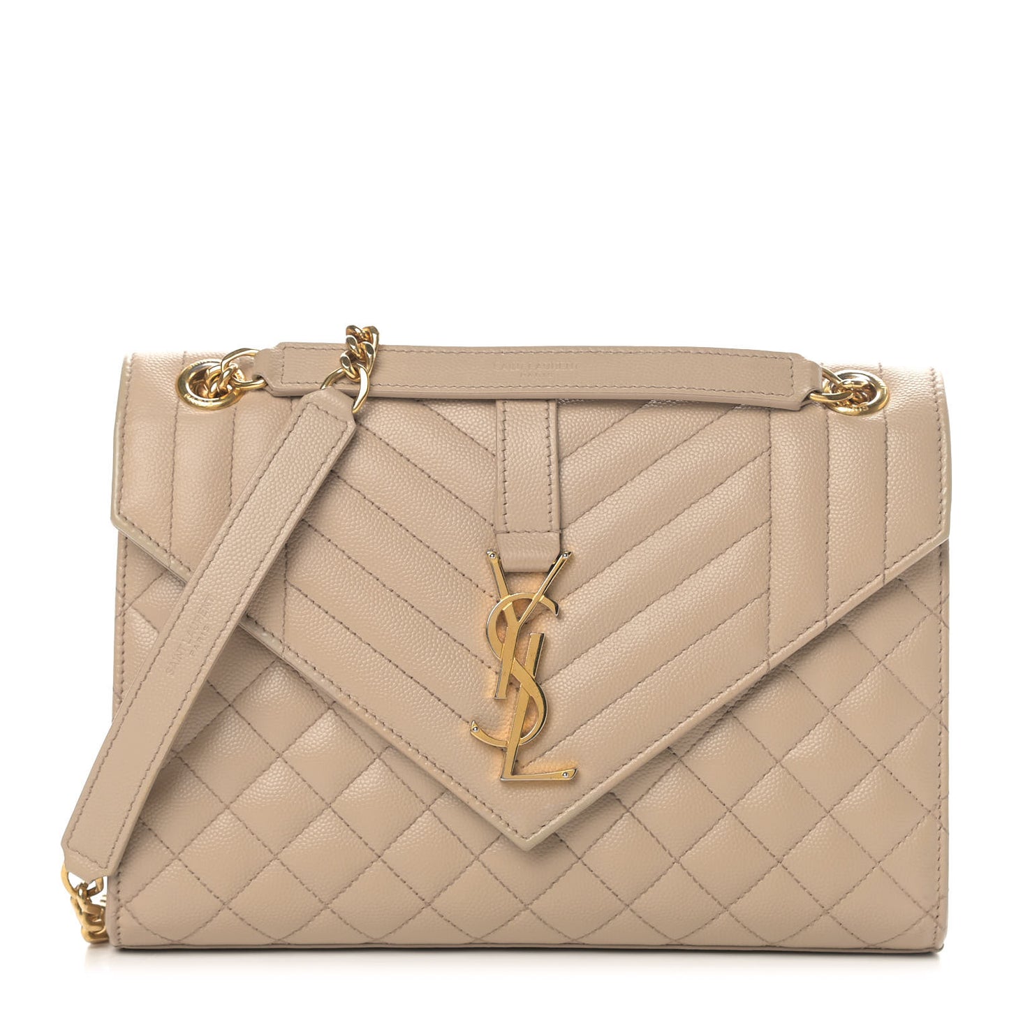 Grain De Poudre Textured Mixed Matelasse Medium Triquilt Monogram Satchel Dark Beige