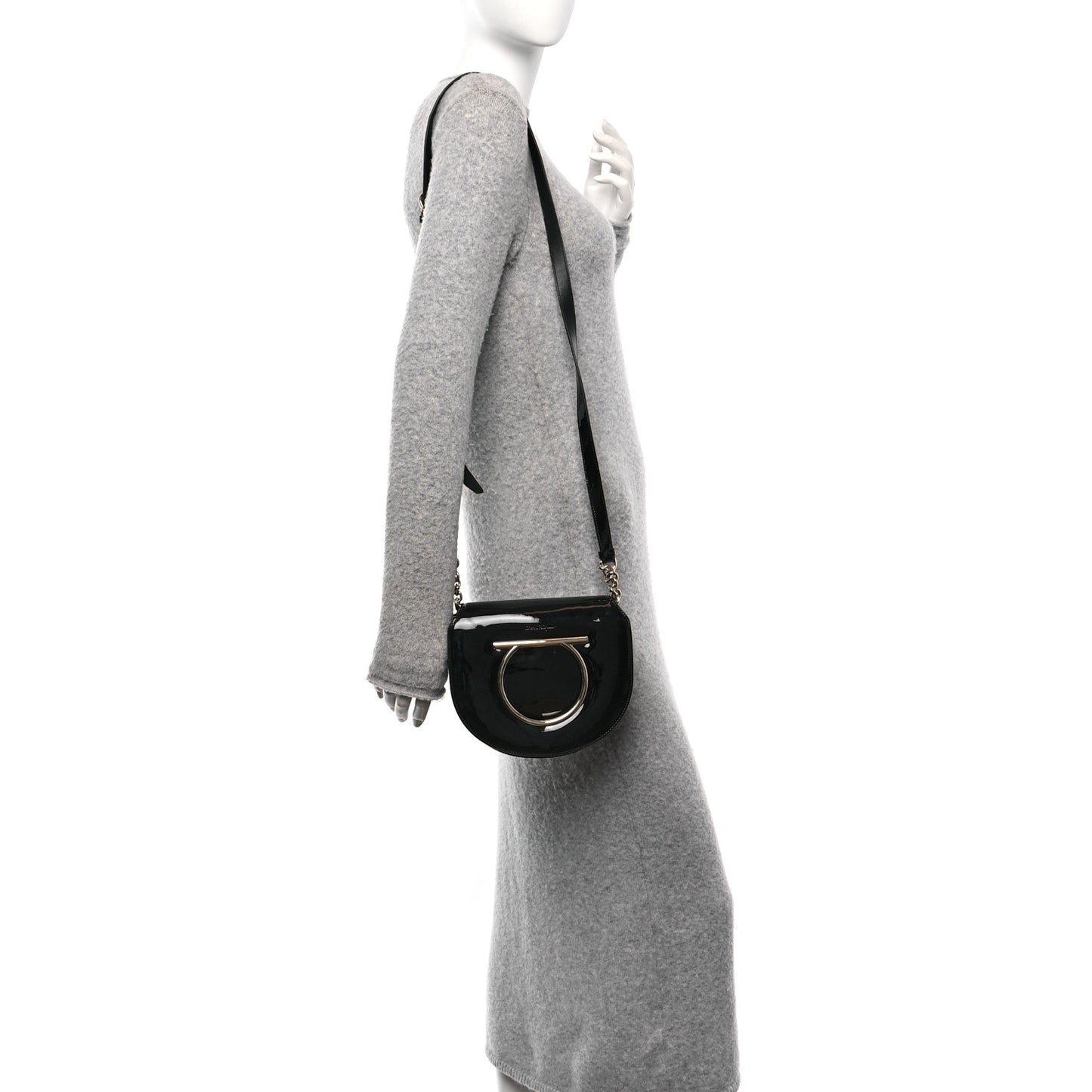 Patent Calfskin Small Vela Flap Bag Black