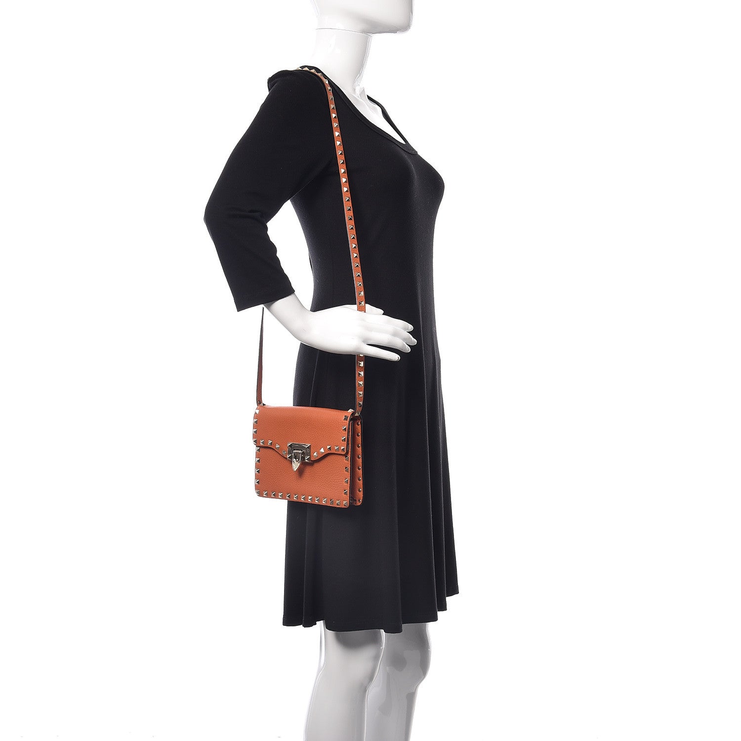 Valentino Garavani Pebbled Calfskin Rockstud Shoulder Flap Bag Orange 2 of 8
