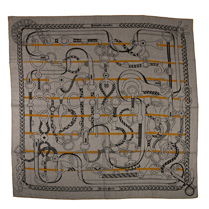 Hermes Cashmere Silk Panoplie Equestre Eye Shawl 140 Ebene Jaune Gris 1 of 5