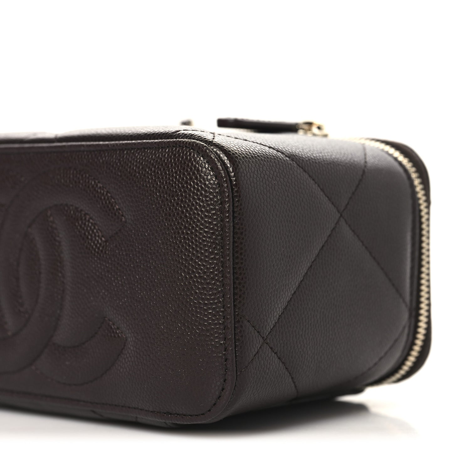 Caviar Quilted Top Handle Long Vanity Dark Brown