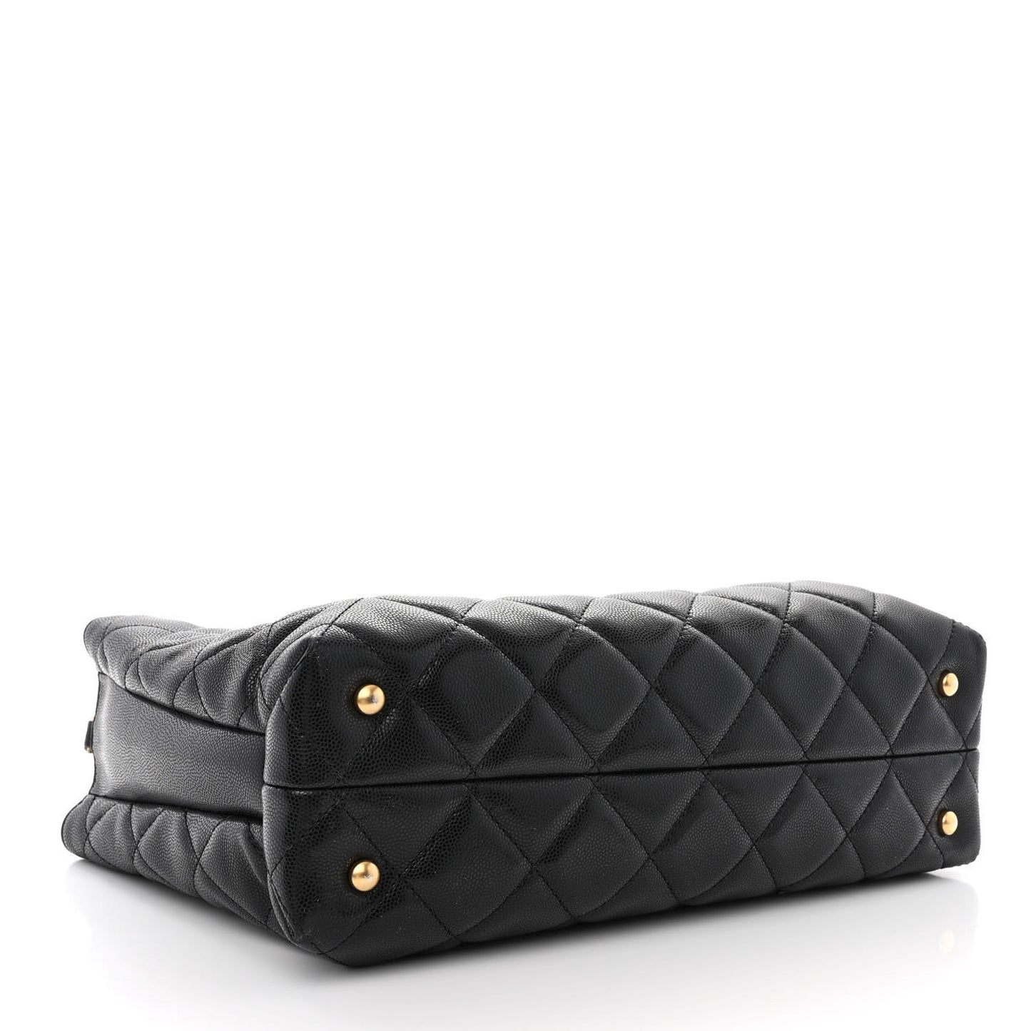 Shiny Caviar Quilted Chain Handle Shopping Tote Black