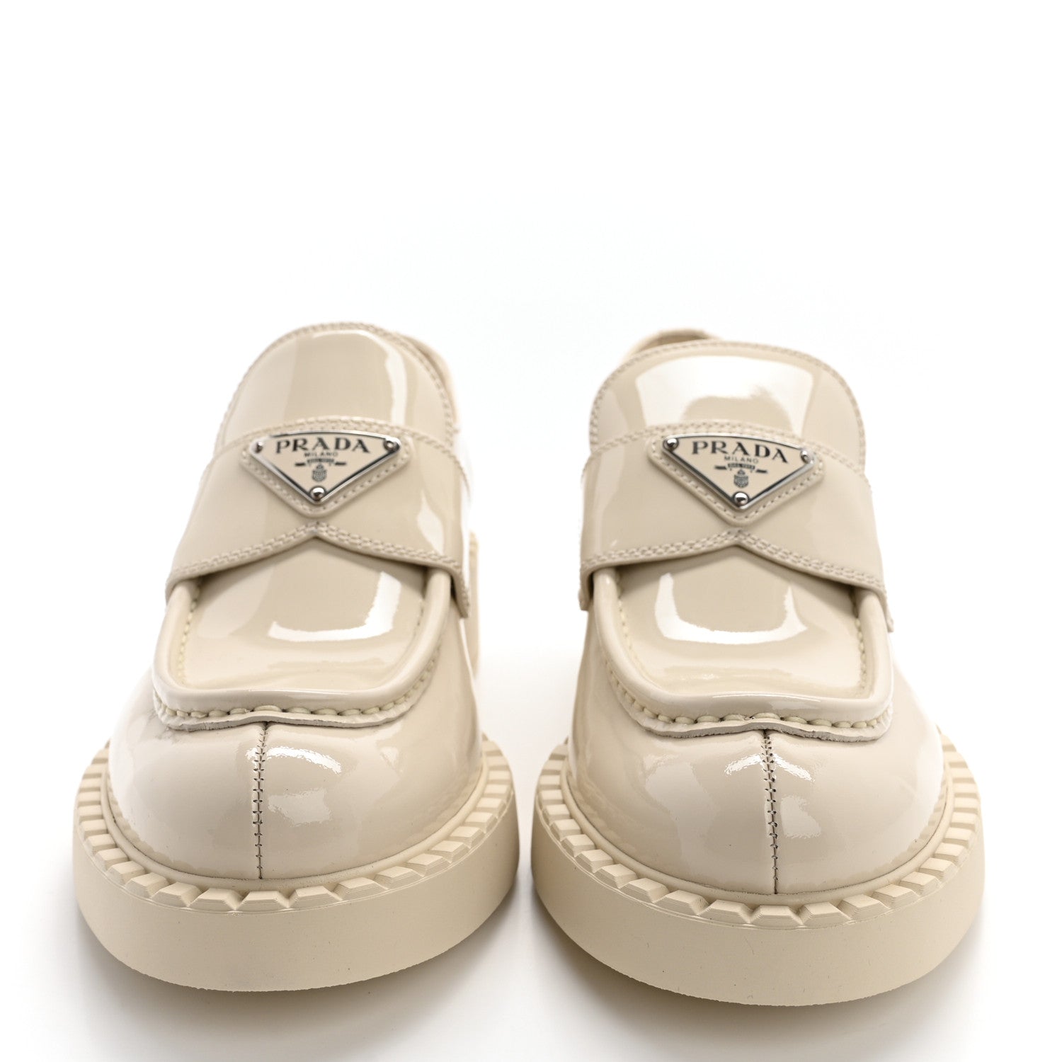Prada Vernice Triangle 50mm Loafers 37.5 Avorio 2 of 12