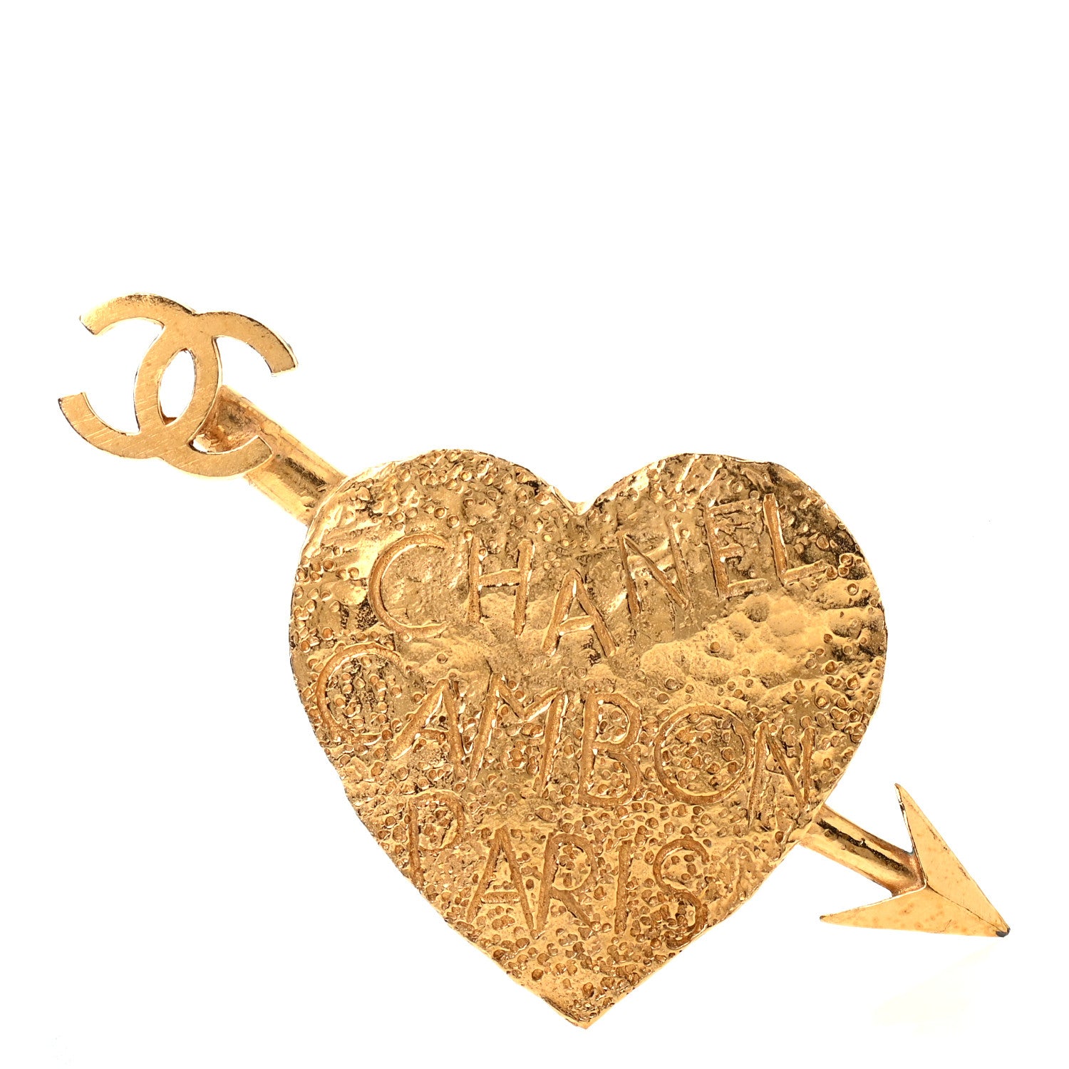 Chanel Metal Heart Arrow Cambon Paris Brooch Gold Gold 2 of 7