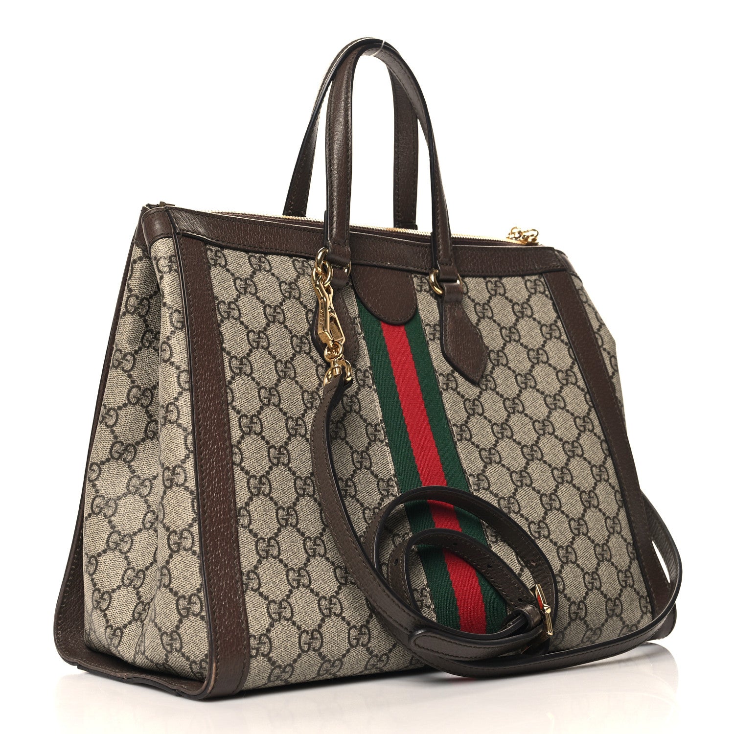 Gucci GG Supreme Monogram Web Medium Ophidia Tote Bag Brown 2 of 13