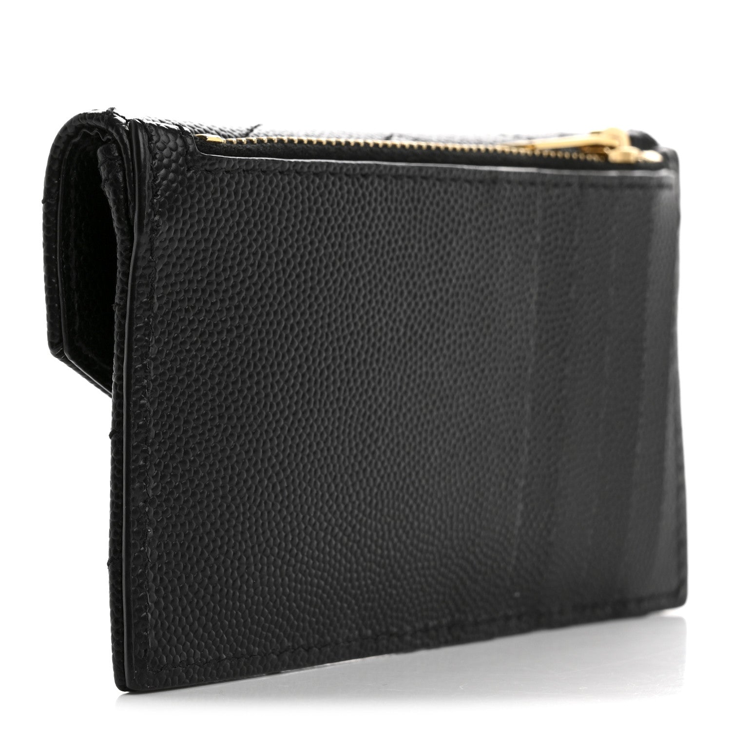 Saint Laurent Grain De Poudre Matelasse Chevron Monogram Compact Wallet Black 3 of 7