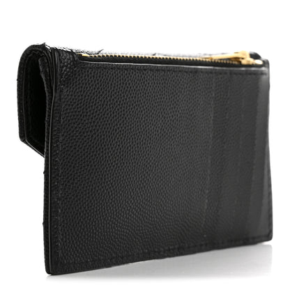 Saint Laurent Grain De Poudre Matelasse Chevron Monogram Compact Wallet Black 3 of 7