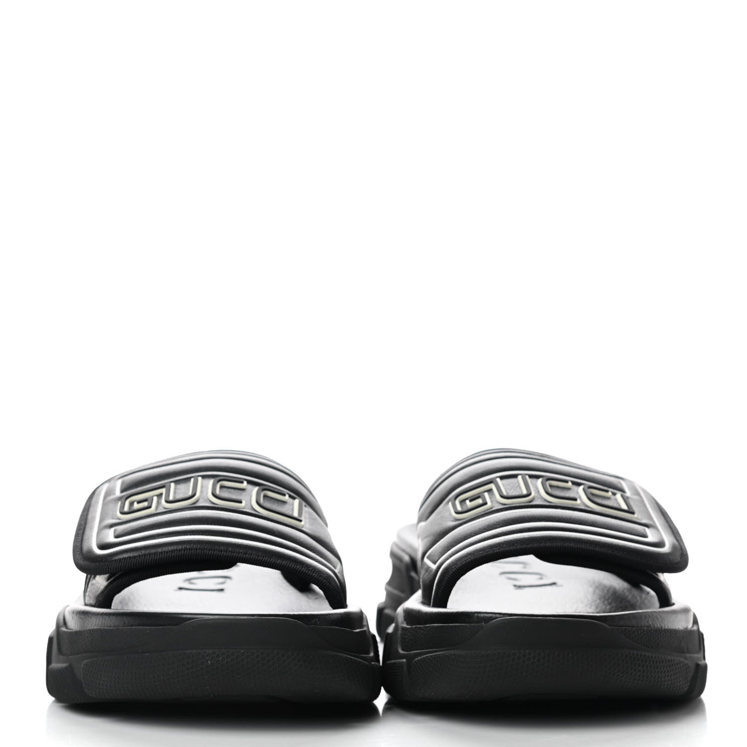 Gucci Nappa Grosgrain Logo Mens Velcro Chunky Slide Sandals 7 Black 2 of 7